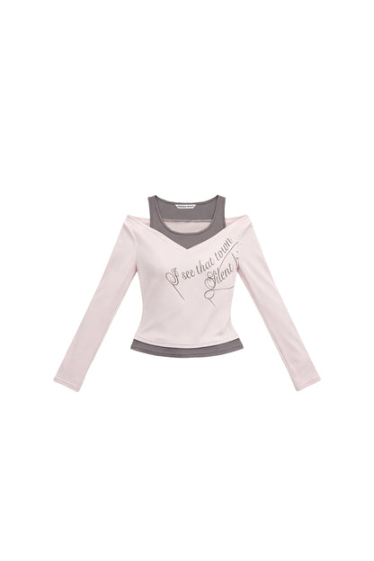 Layered-Look Letter Print Top and Skirt Set-Up