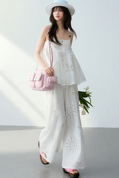 Ocean Hollow Beaded Camisole and Pants Set-Up