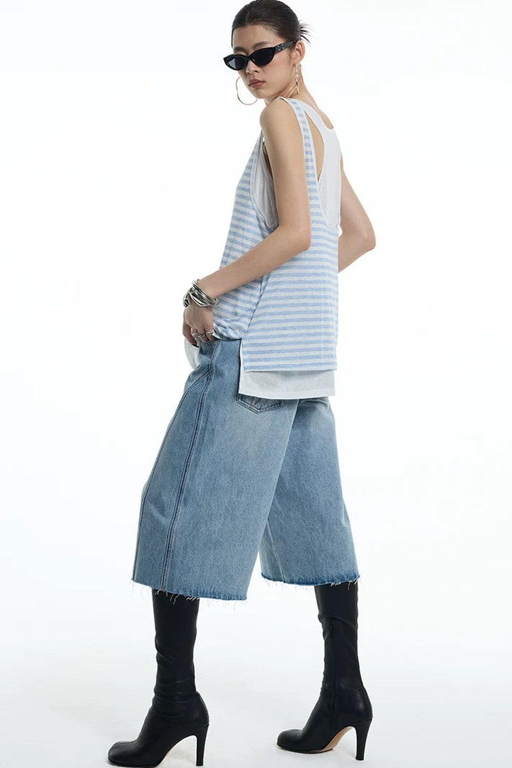 Nautical Striped Lyocell U-Neck Vest