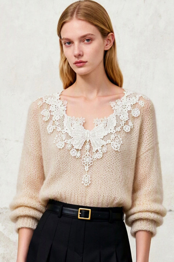 Lace Butterfly Wool Knit Sweater