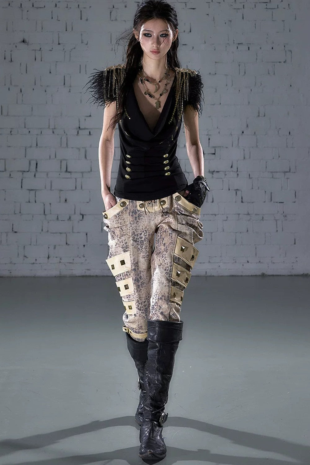 Gold Foil Feather Fringe Vest