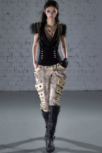 Gold Foil Feather Fringe Vest