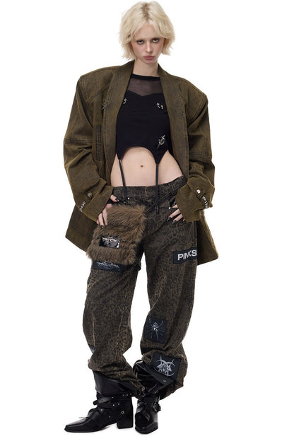 Leopard Print Rock Patch Pants
