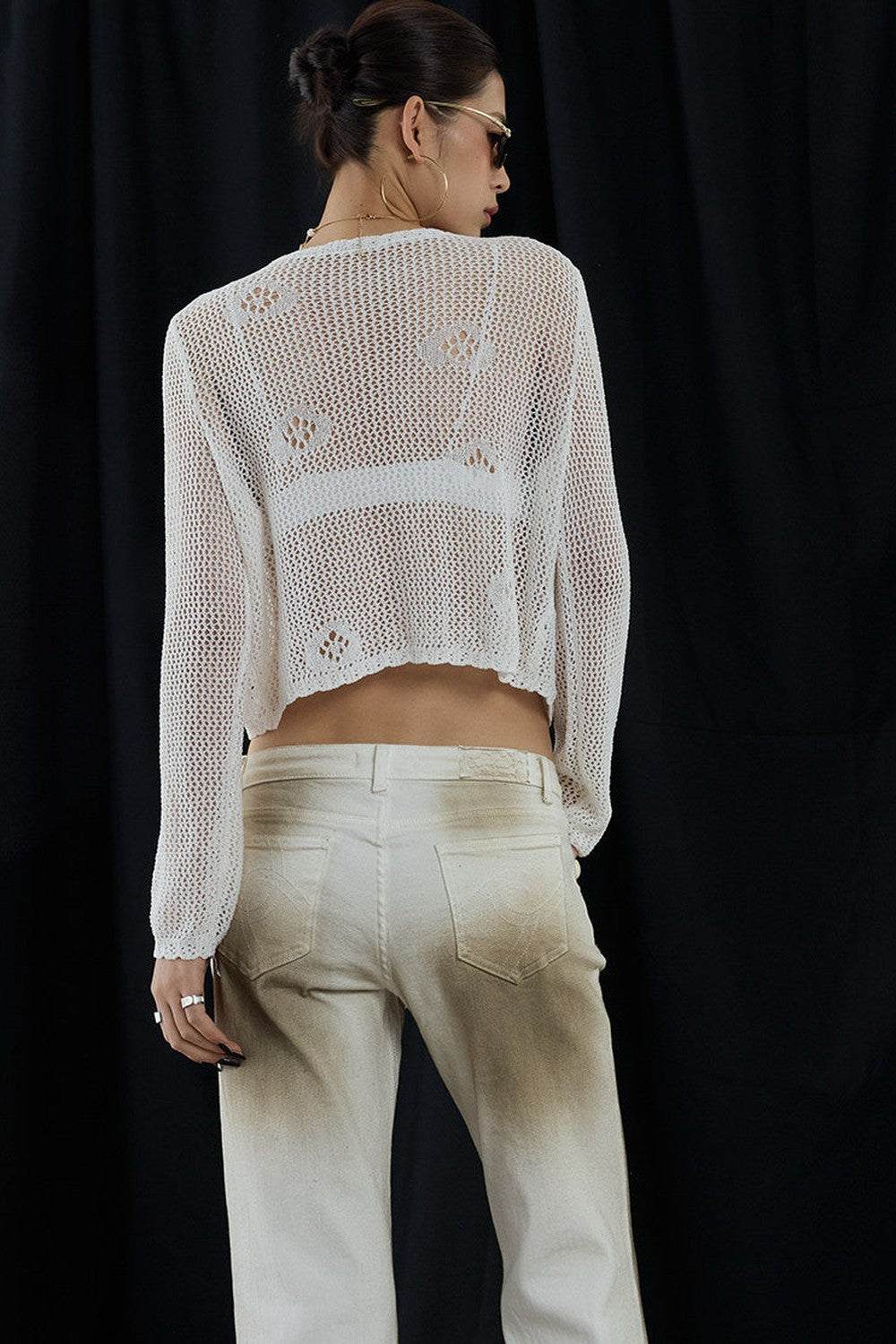 Cardigan romantico retrò floreale traforato