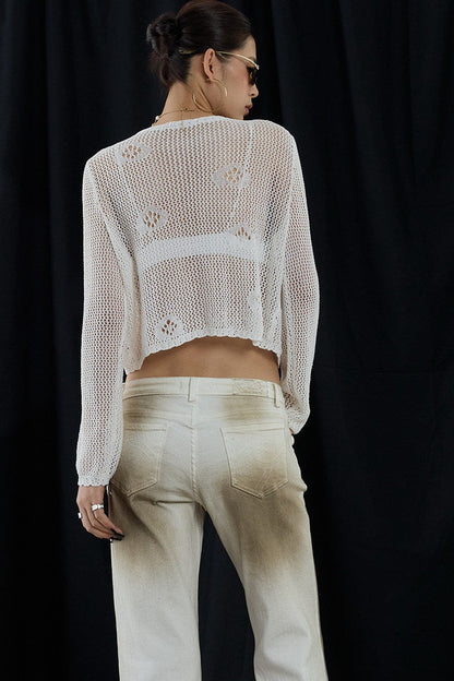 Cardigan romantico retrò floreale traforato