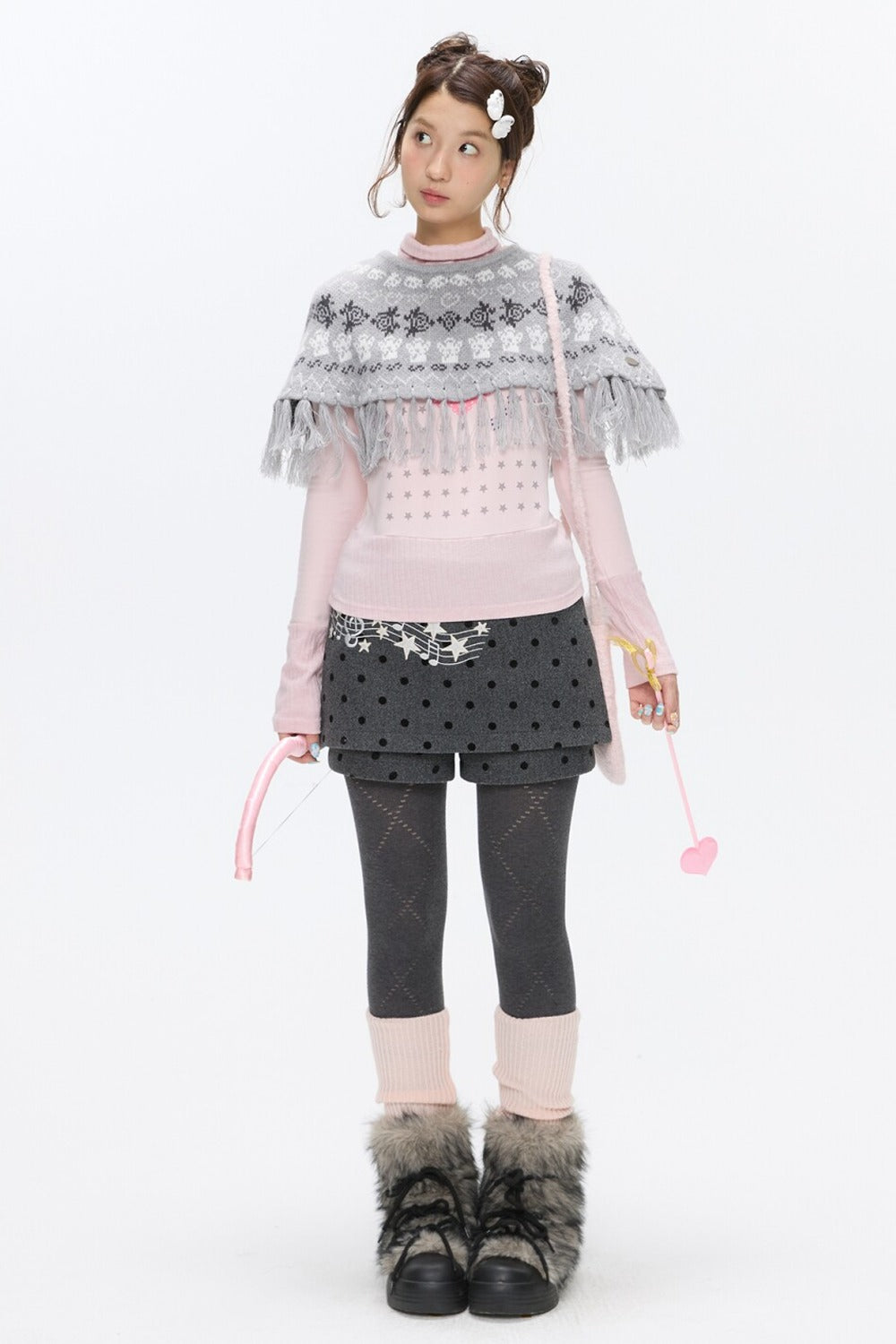 Fair Isle Tassel Knit Cape