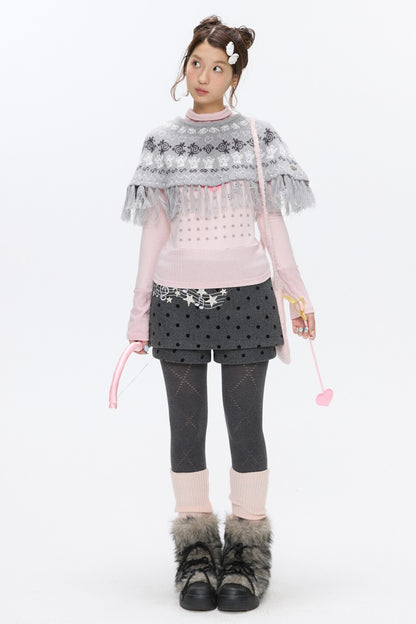 Fair Isle Tassel Knit Cape