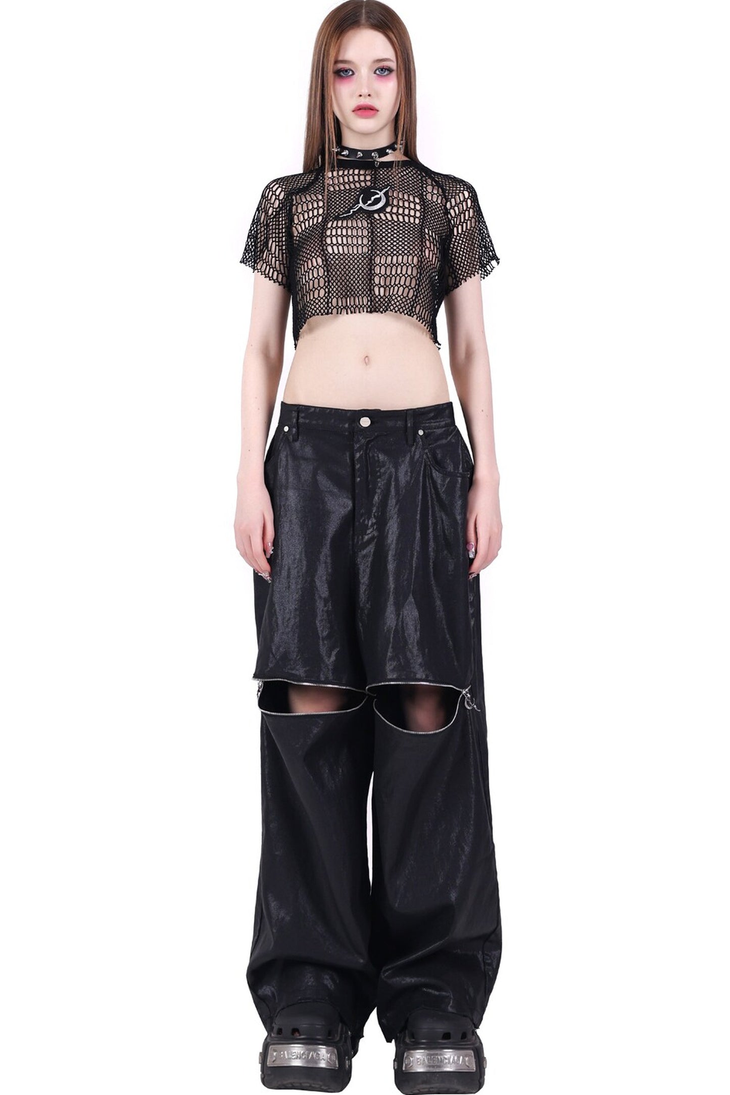Geometric Mesh Rock Crop T-Shirt