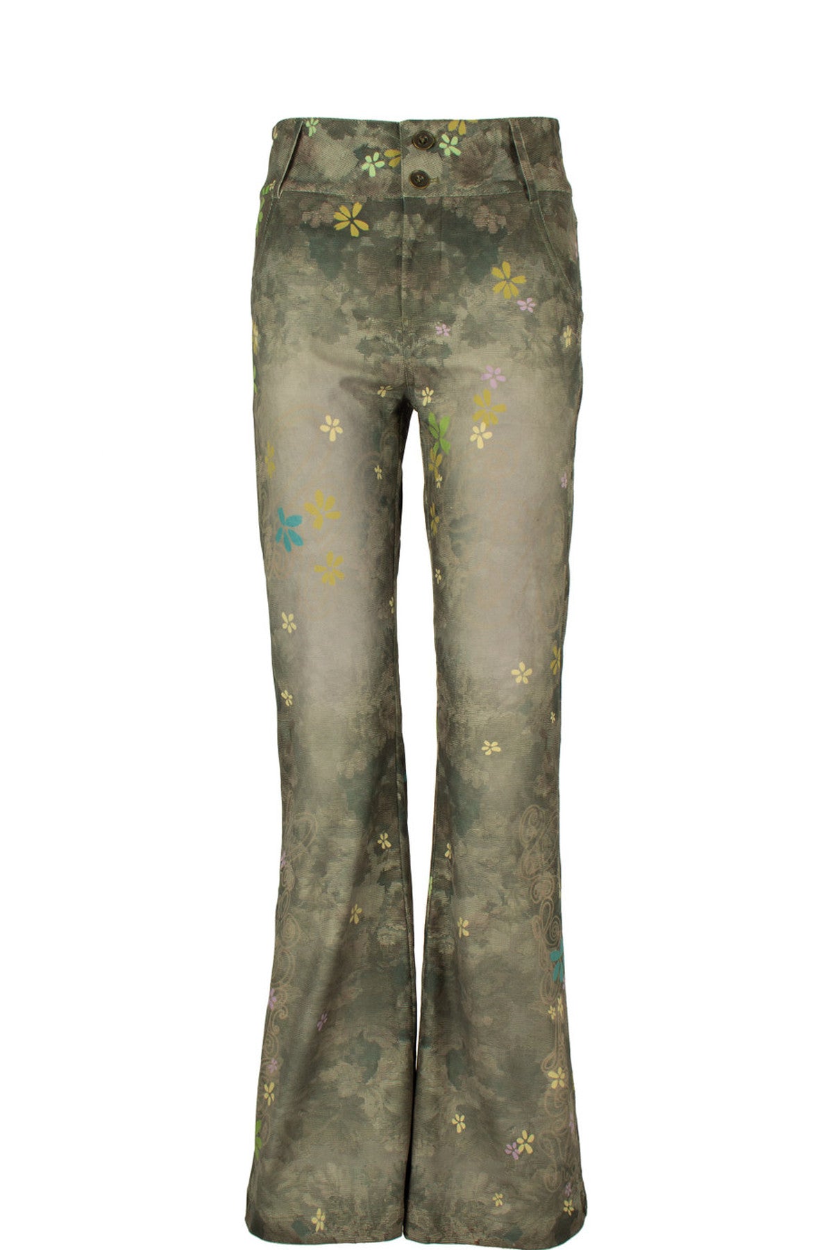 Colorful Floral Plant Print Flared Pants