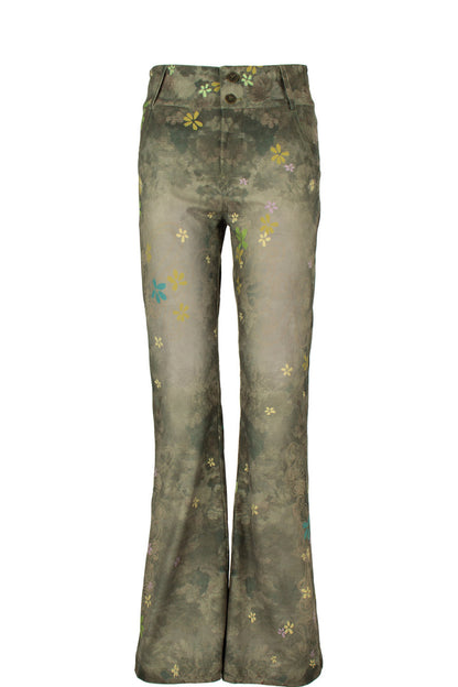 Colorful Floral Plant Print Flared Pants