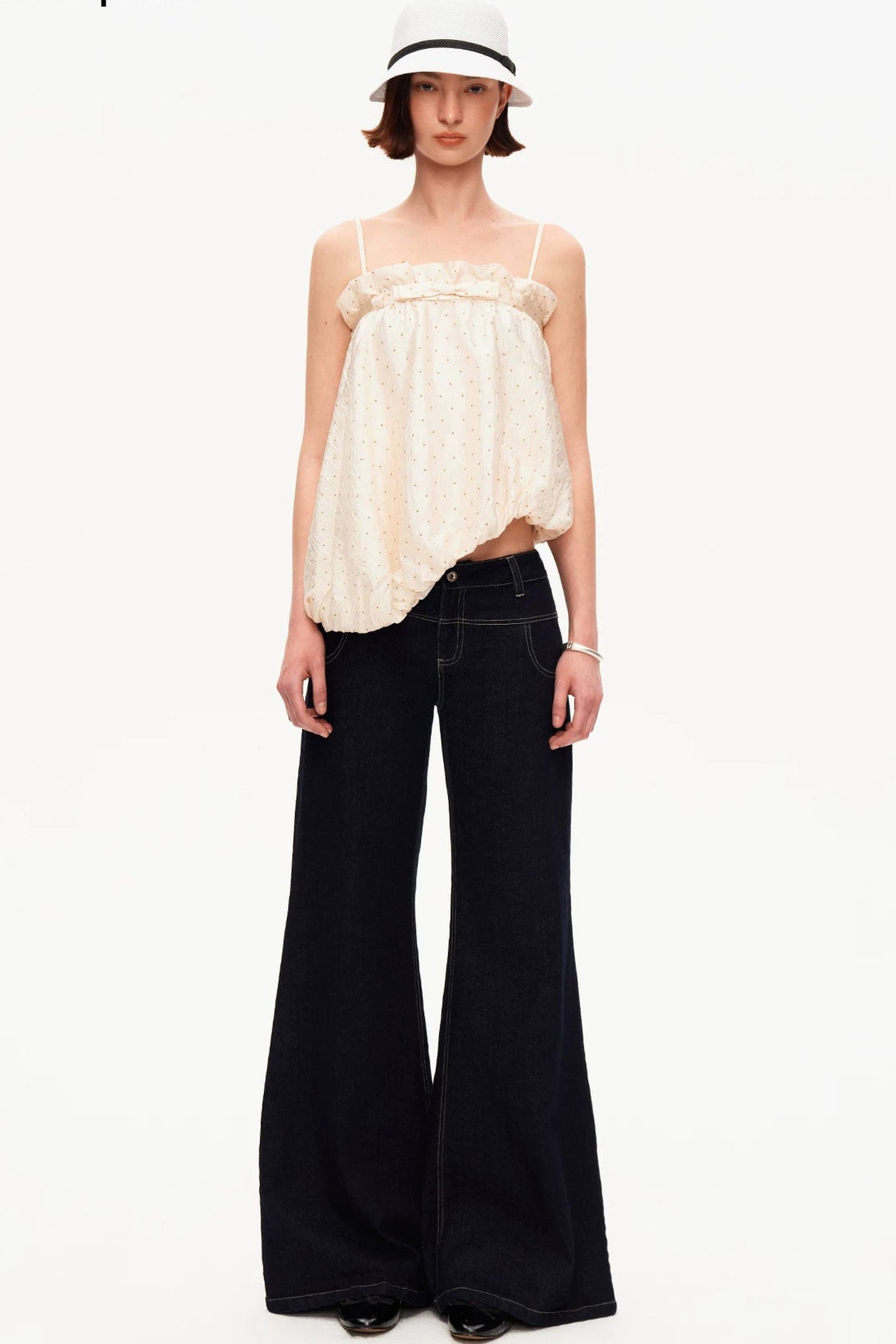 Acetate Polka Dot Ruffle Blouse