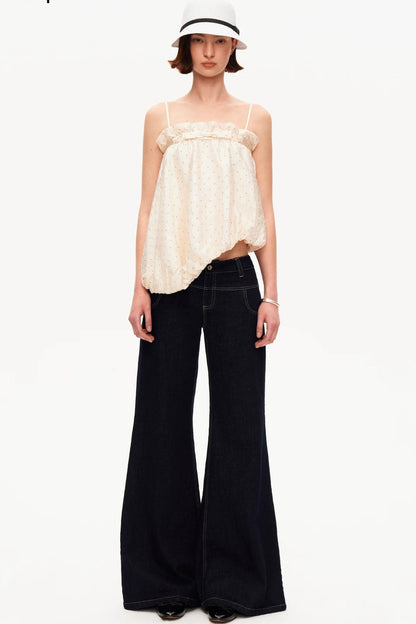 Acetate Polka Dot Ruffle Blouse