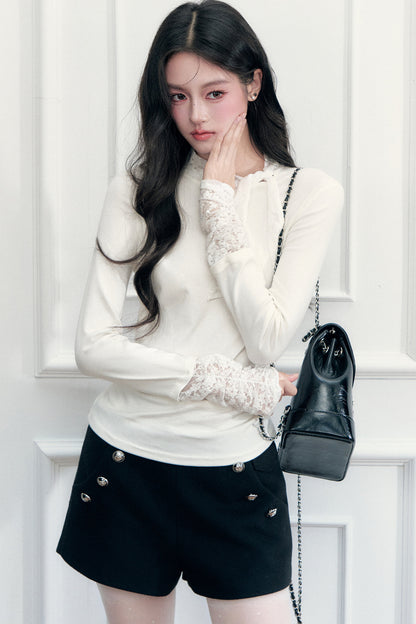 Lace-Up Ruched Long Sleeve T-Shirt