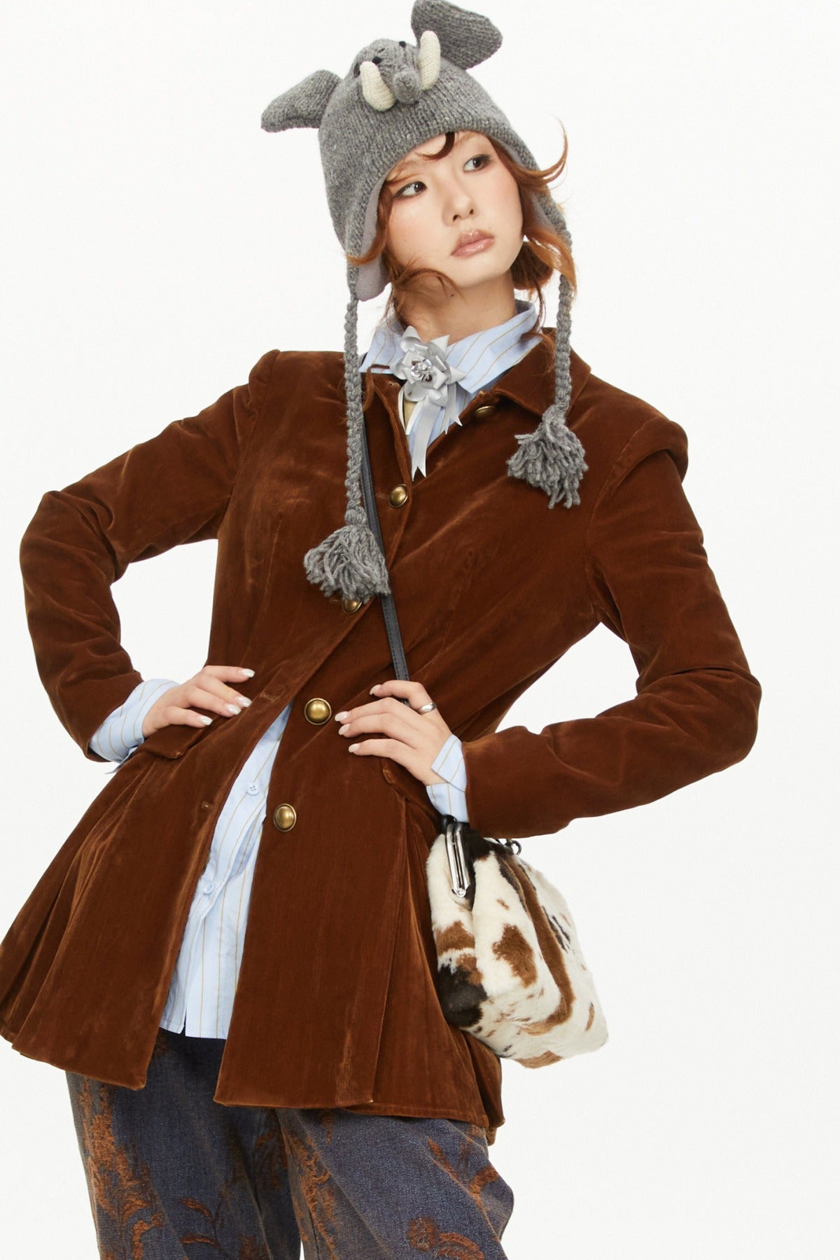 Brown A-Line Long Coat