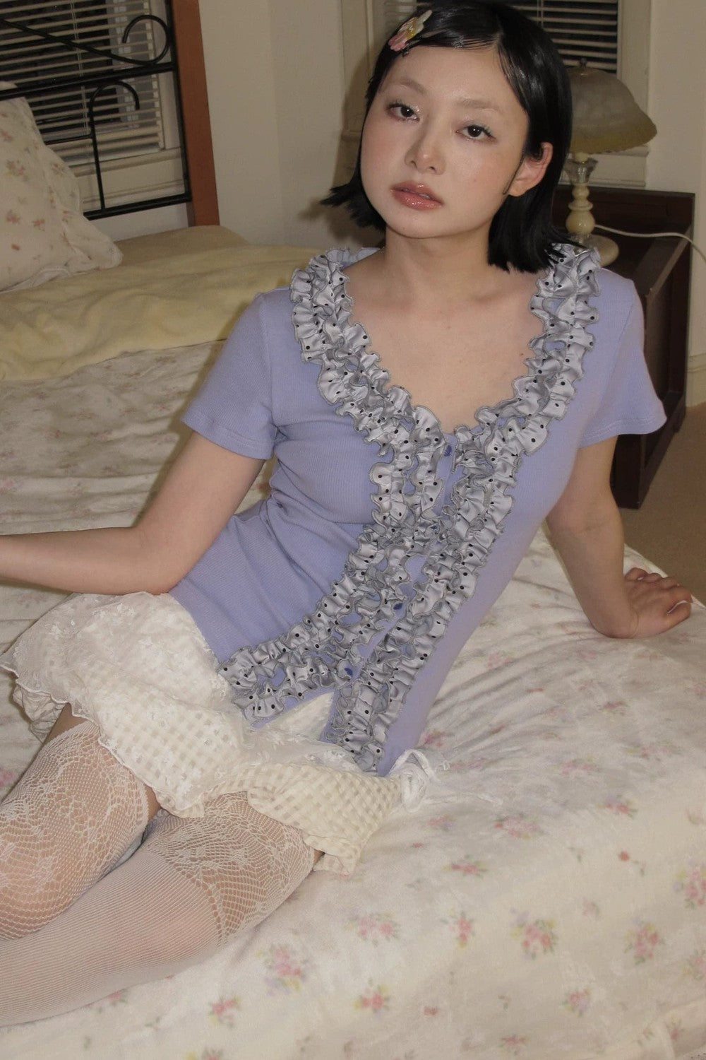Purple Lace V-Neck Blouse