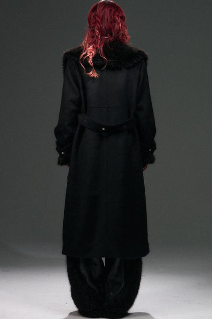 Large Fur Collar Loose Lace-Up Oversized Long Woolen Coat