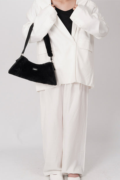 Solid Color Fur Underarm Crossbody Shoulder Bag