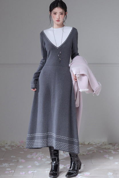 Wool Color-Blocked Knit Dress