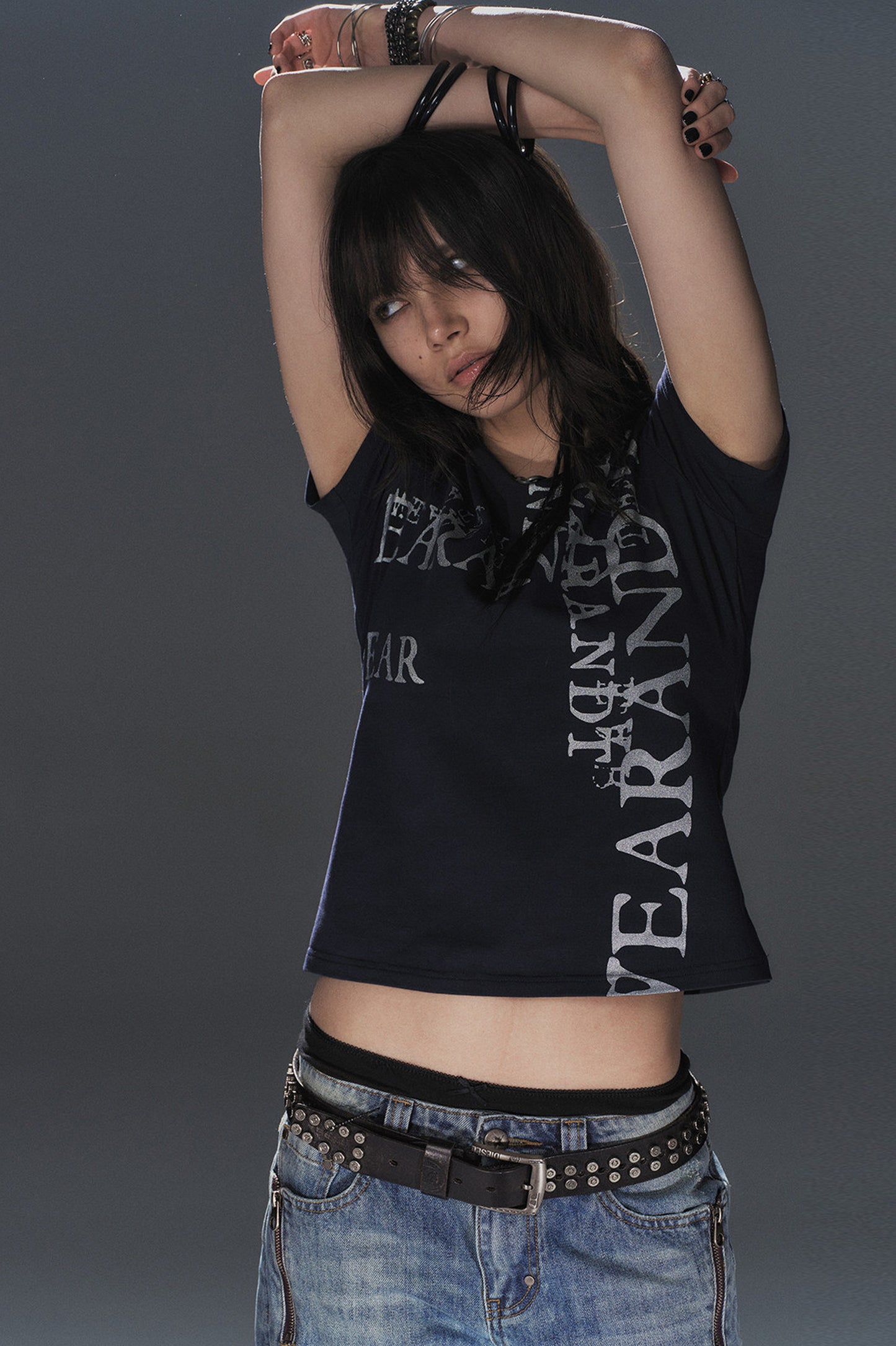 Silver Glitter Letter Print Short-Sleeve T-Shirt