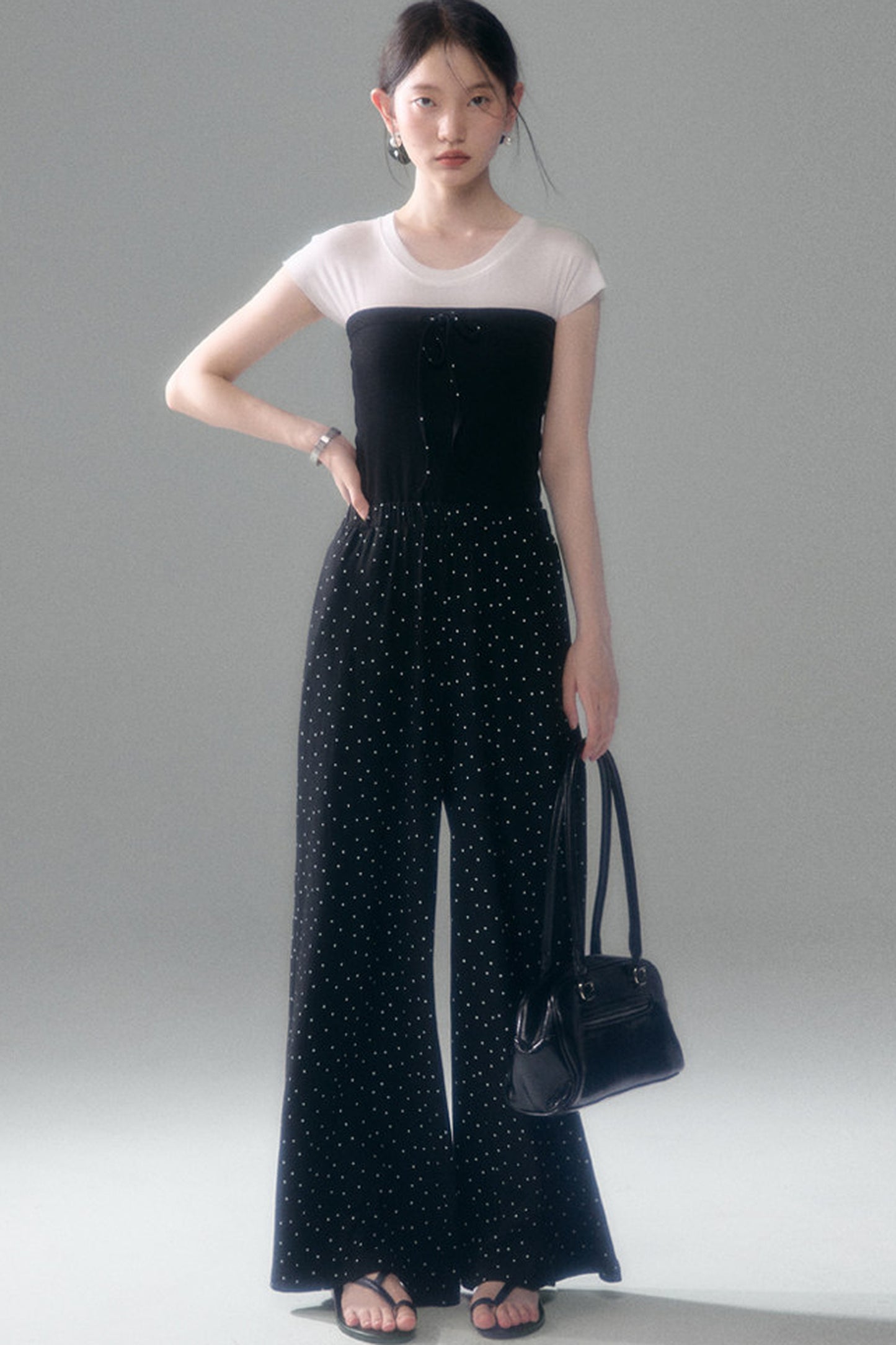 Retro Polka Dot Foldable Strapless Wide Leg Trousers