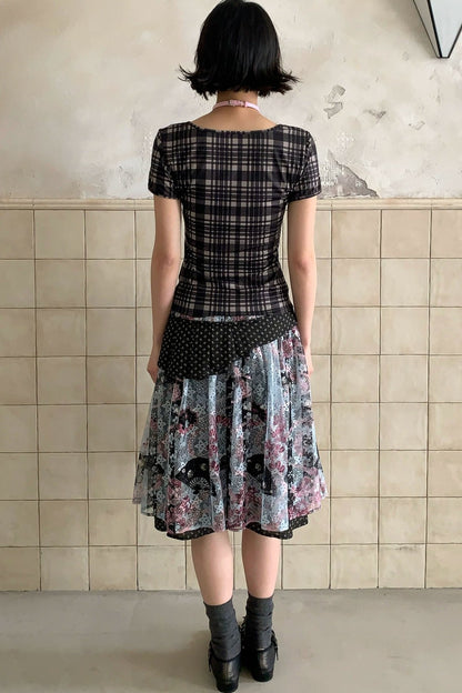 Cartoon Plaid Tie Top