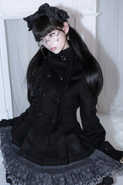 Detachable Bow Woolen Coat and Dress Set