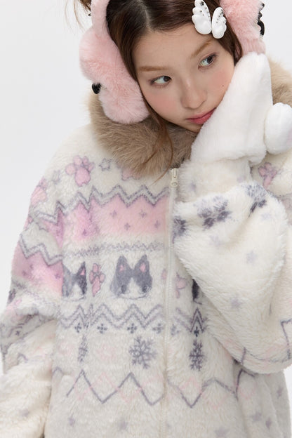 Beige Lamb Wool Fur Collar Jacket
