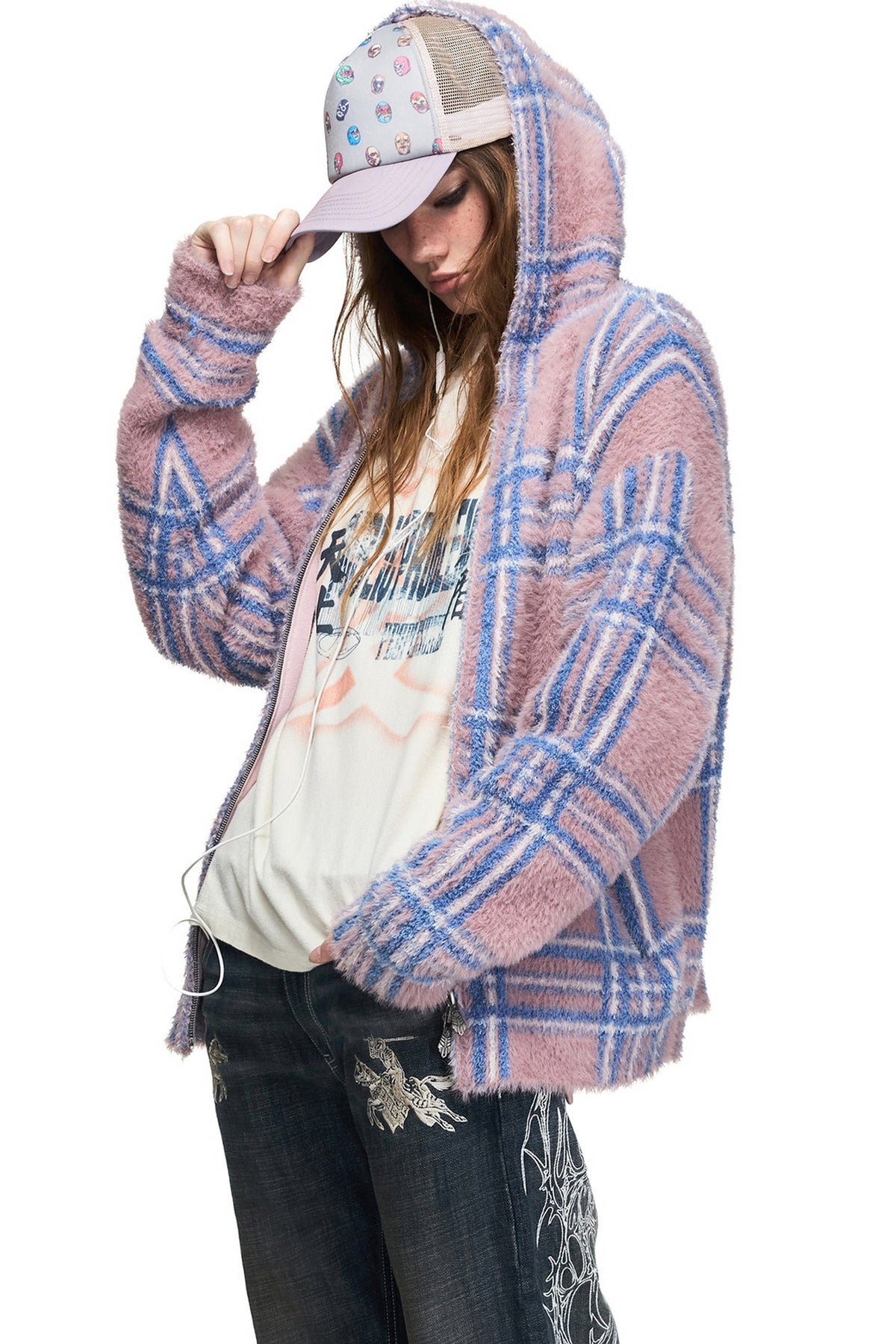 Gradient Plaid Faux Mink Cardigan