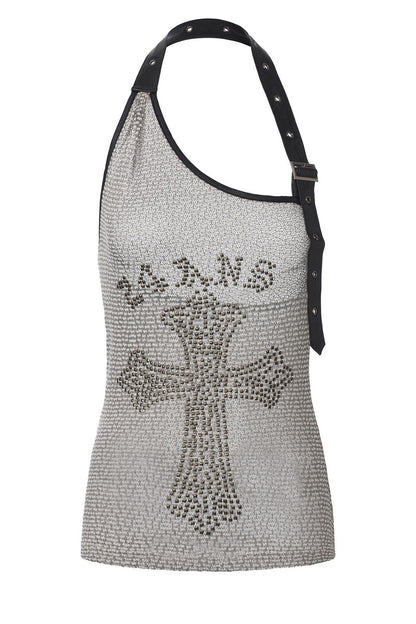 Textured Rhinestone Halter Top