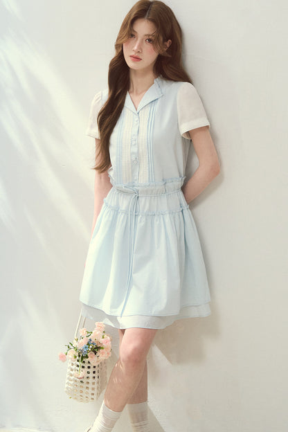 Sea Salt Blue Lyocell Layered Shirt Dress