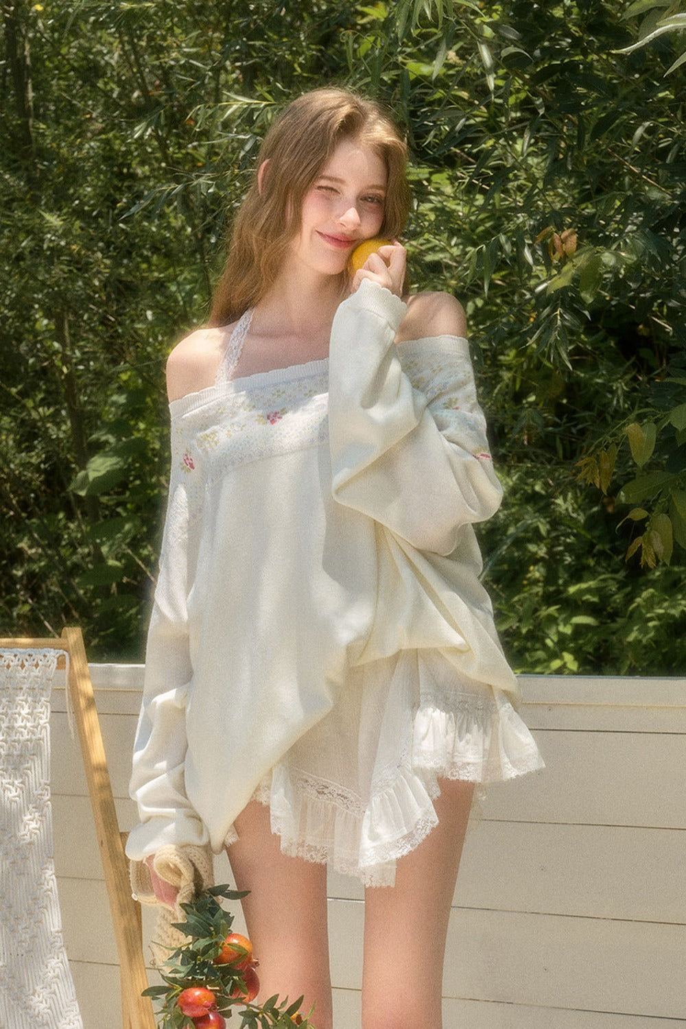 White Plaid Lace Skirt