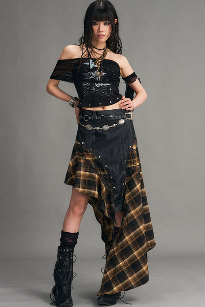 Punk-Netzstrick-Bandeau-Oberteil