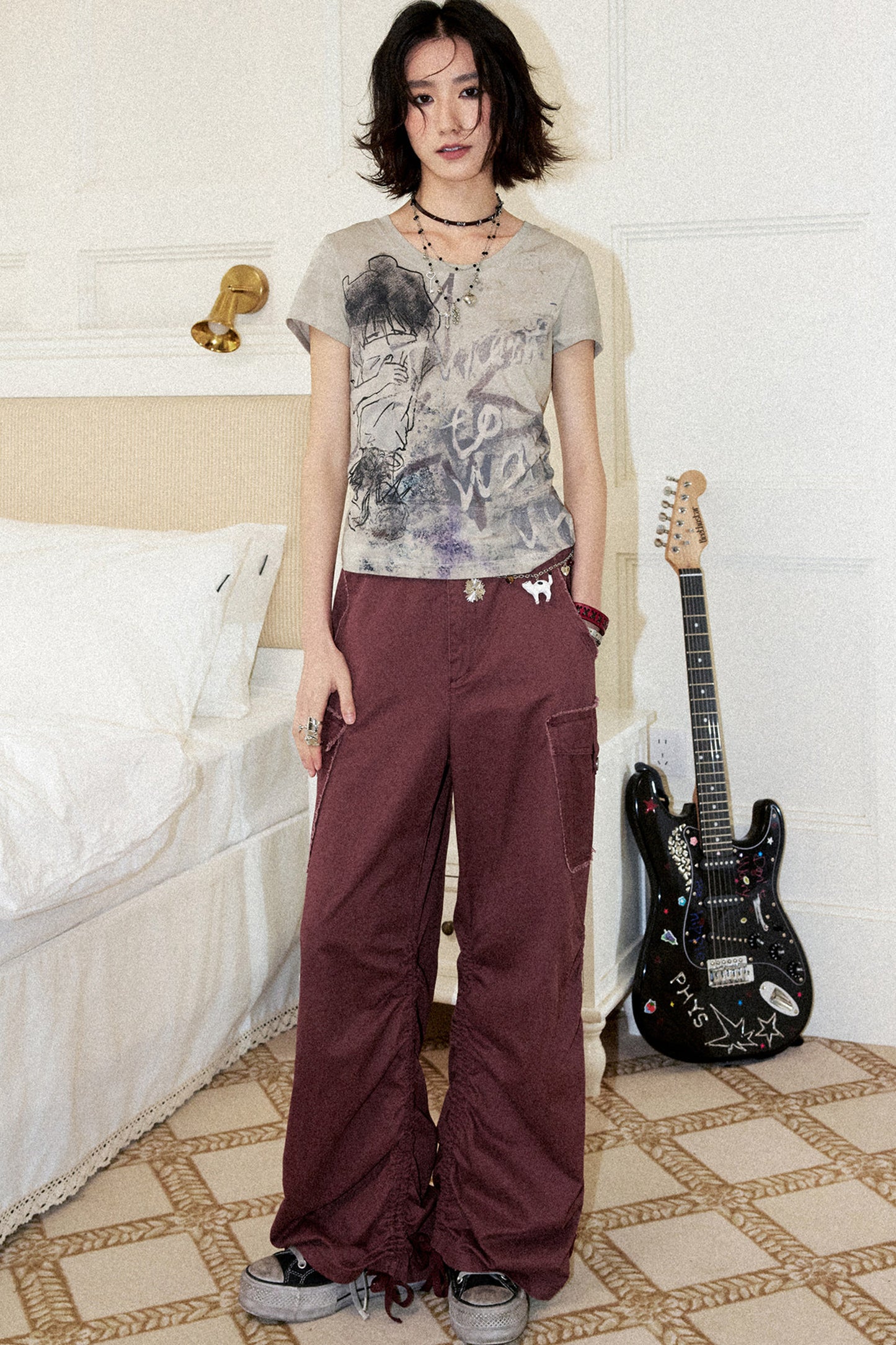 Drawstring Cargo Straight Pants