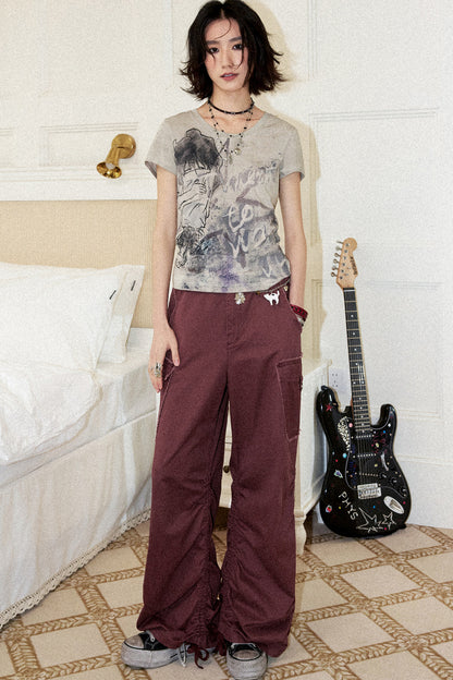 Drawstring Cargo Straight Pants