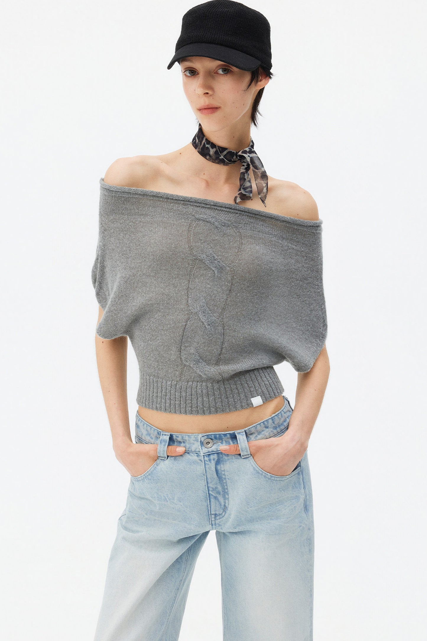 Wool Mohair Off-Shoulder Top