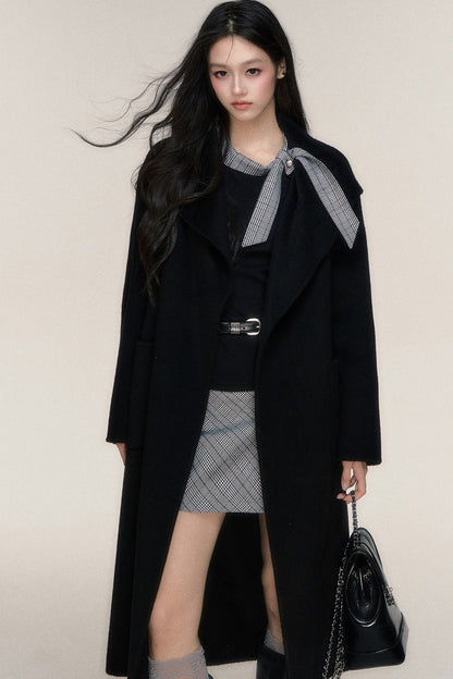 Plaid Ribbon Long Sleeve Top and Skirt Set-Up