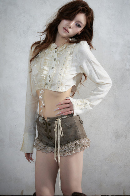 Punk Lace Leather Shorts