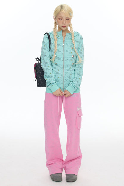 Mint Green Frog Double-Breasted Zipper Jacket