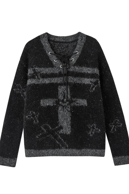 Pullover mit V-Ausschnitt und Kordelzug