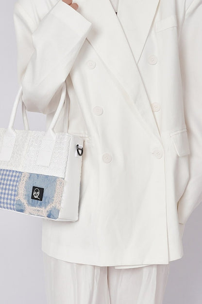 Borsa tote quadrata piccola a toppe con cuciture