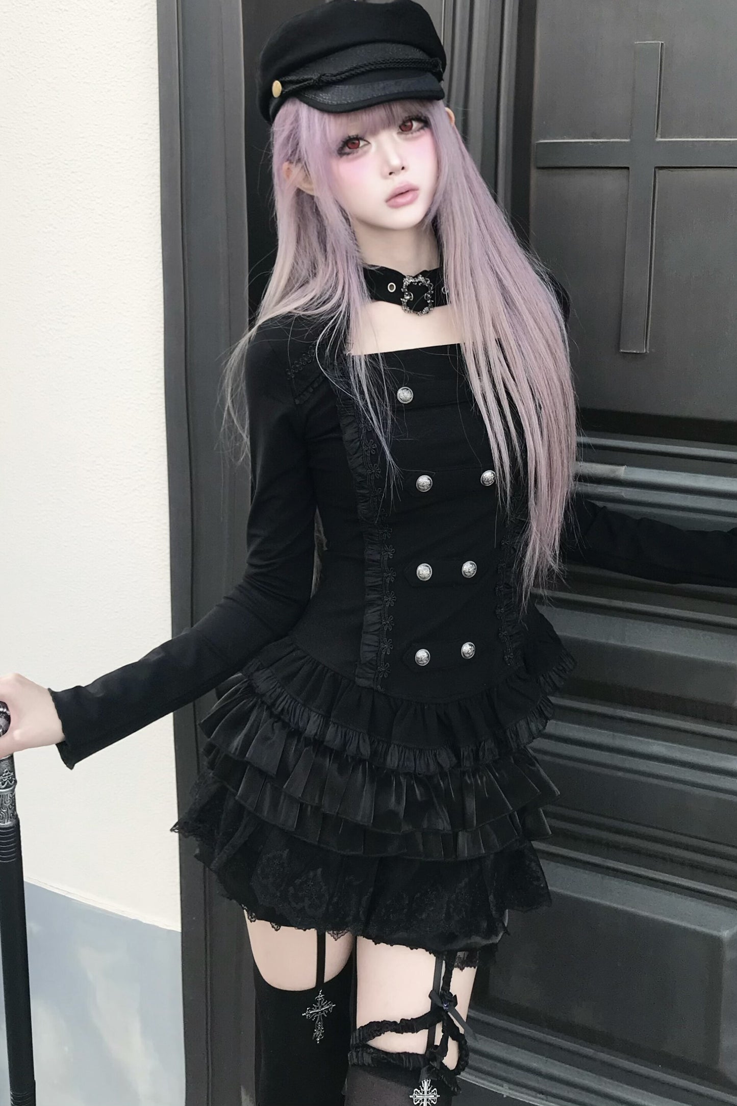 Detachable Bow Woolen Coat and Dress Set