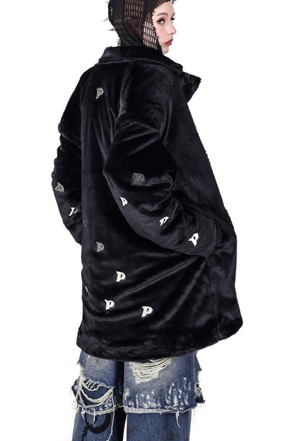 Rivet Hooded Mesh Patch Embroidery Jacket