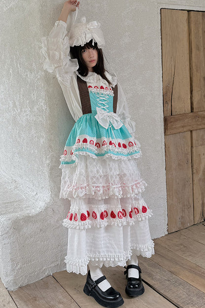 Strawberry Print Lace Tiered Skirt