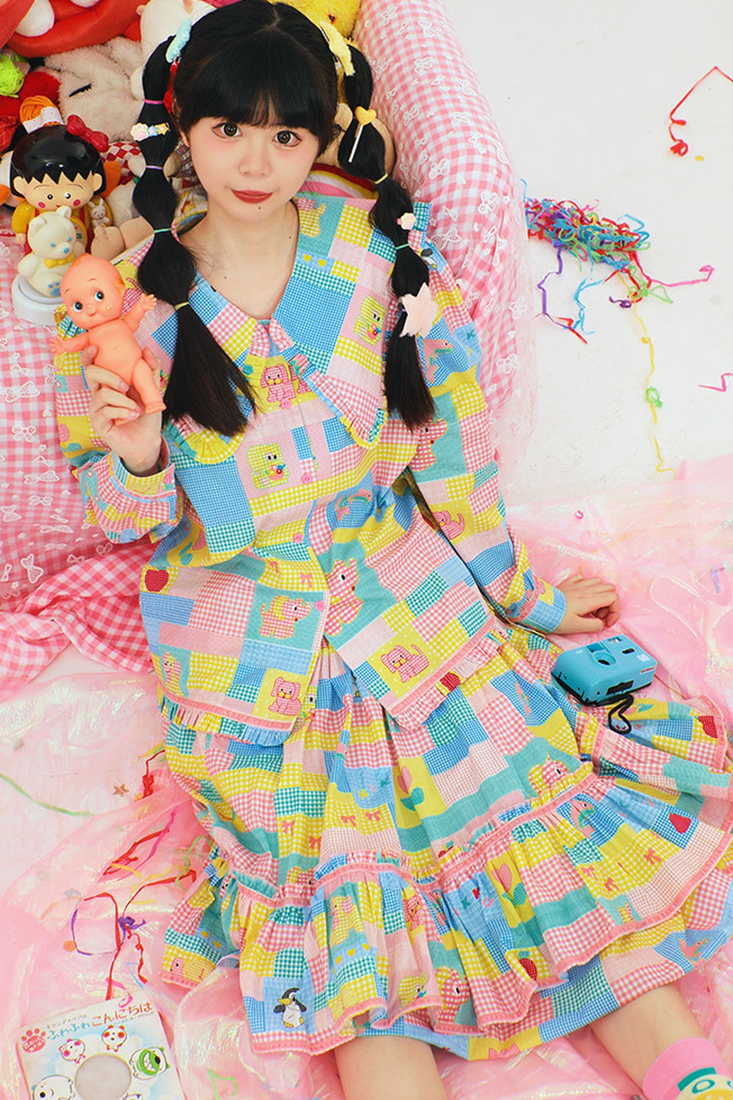 Patchwork Print Doll Collar Shirt