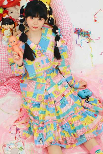 Patchwork Print Doll Collar Shirt