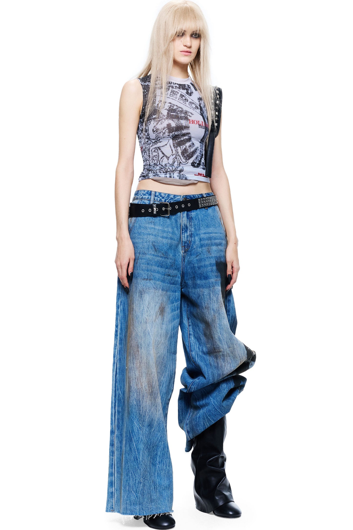 Distressed Cracked Print Patchwork Tank Top