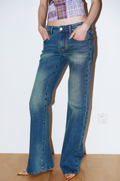 Retro Embroidery Low-Waist Flared Jeans