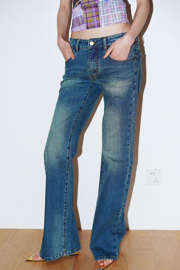 Retro Embroidery Low-Waist Flared Jeans