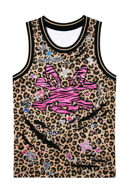 Tanktop mit Leoparden- und Zebra-Stickerei