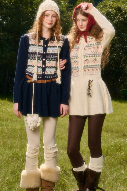 Plisseekleid mit Rentier-Fair-Isle-Muster